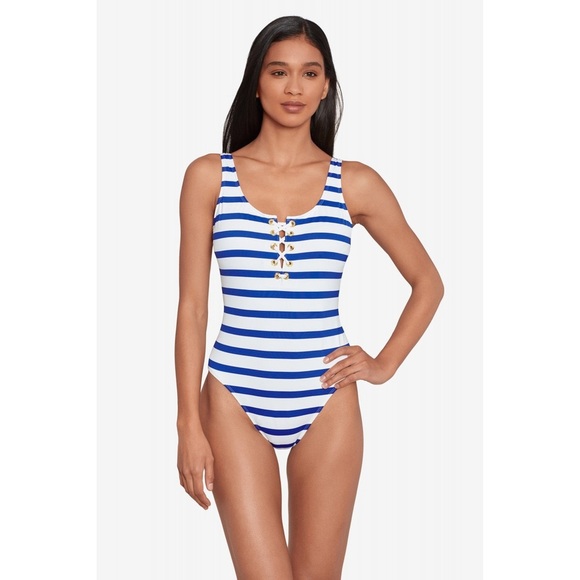 🌼HOST PICK🌼 LAUREN RALPH LAUREN - SWIMWEAR
Port Side Stripe Lace Front Swimsuit - Picture 1 of 4